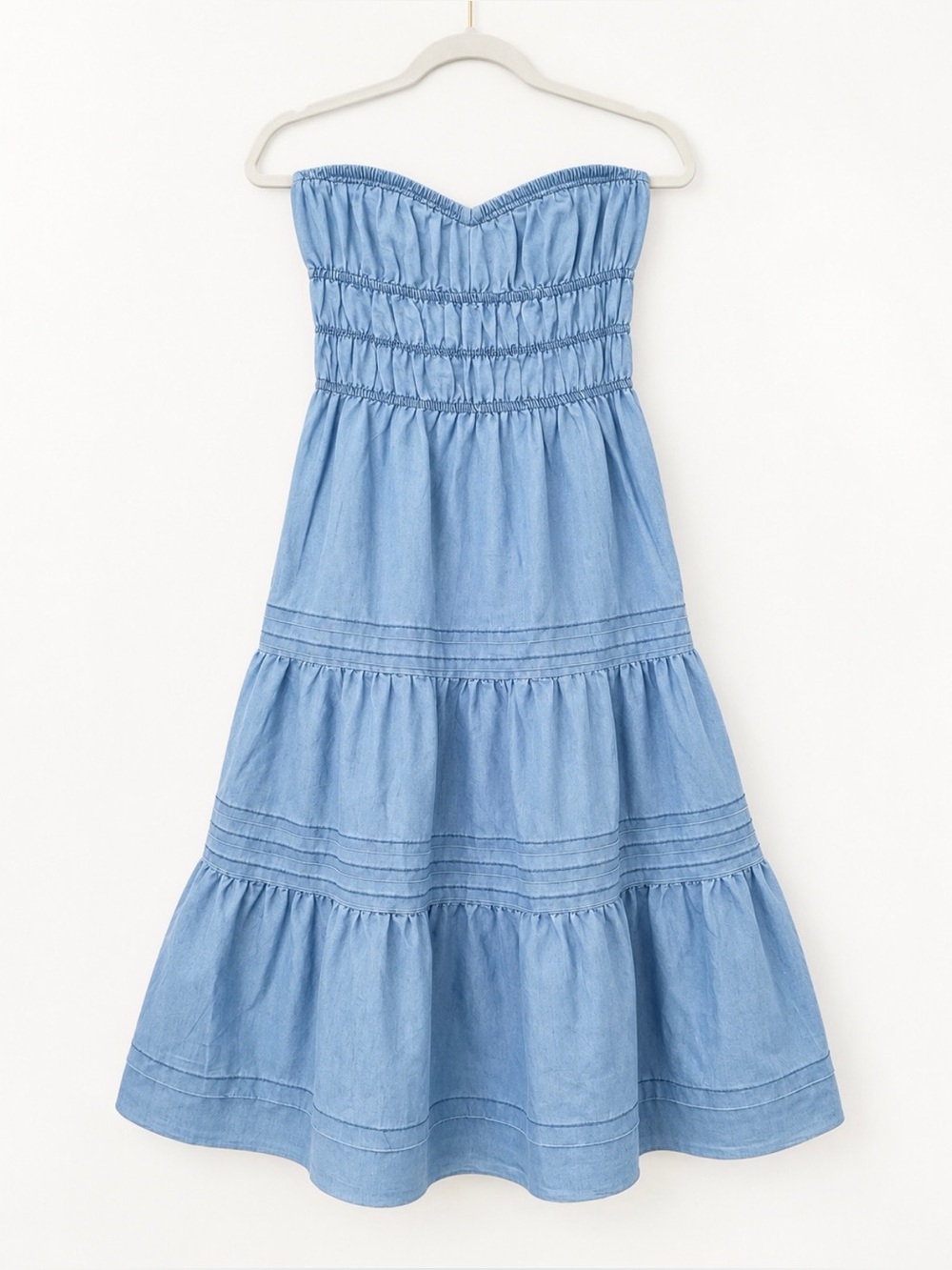 Speed Limit Light Blue Strapless Tiered Chambray Dress NWT Size L